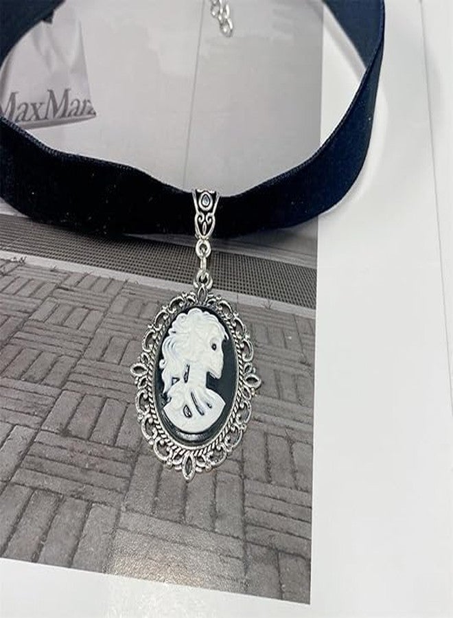 Cykdohy Skull Skeleton Black Velvet Choker Necklace for Women Fashion Retro Vintage Gothic Victorian Cameo Pendant Thick Short Necklaces Elegant Goth Steampunk Collar Cosplay Costume Jewelry for Her - Image 4